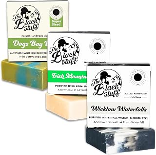 The Black Stuff All Natural Bar Soap for Men Handmade Cold Process Soaps with Organic Ingredients and Essential Oils - Mens Soap for Daily Use - Wicklow Waterfall, Irish Rain Mountain, Dogs Bay Beach