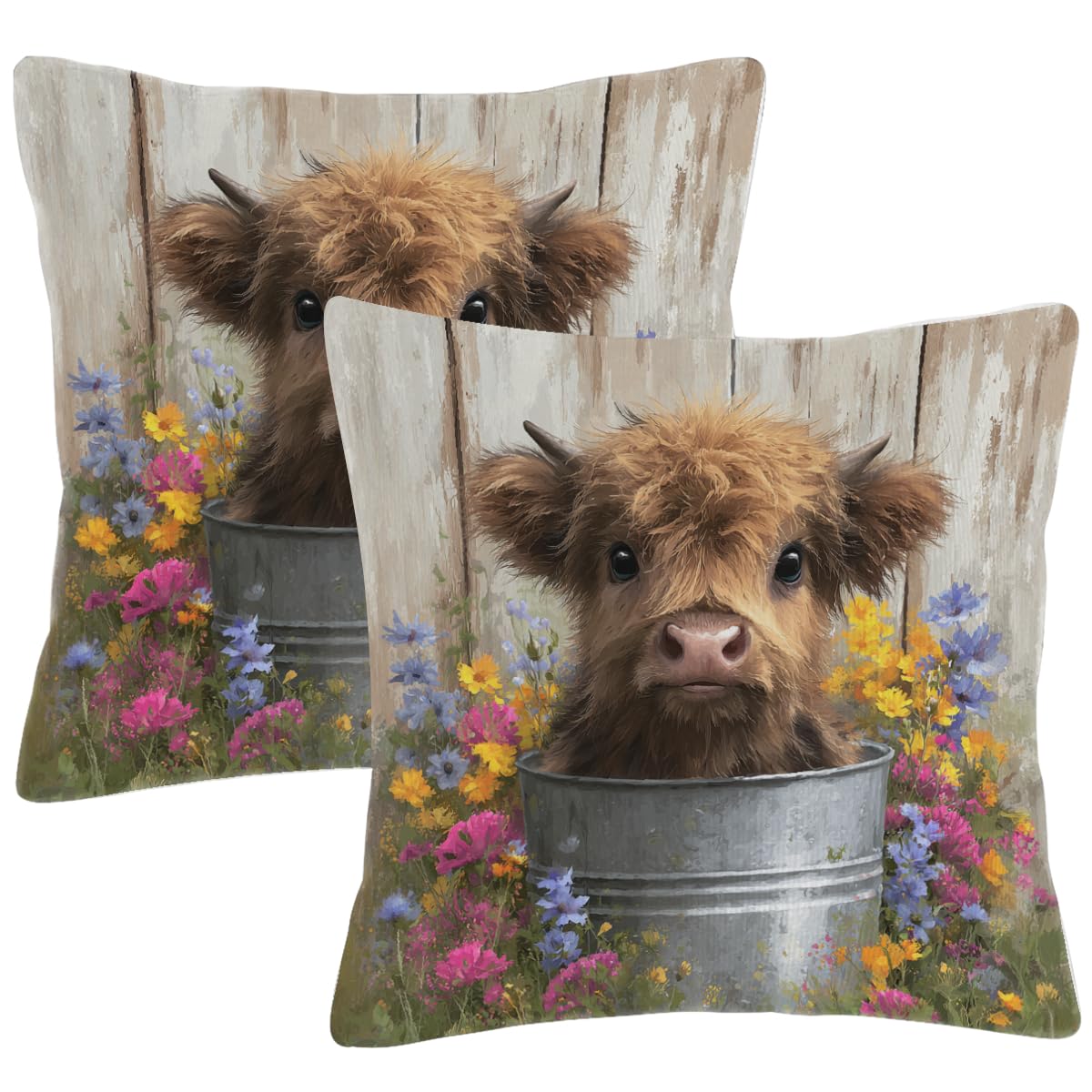 Housses de coussin vache Highland 55,8 cm style ferme aux finitions soignées