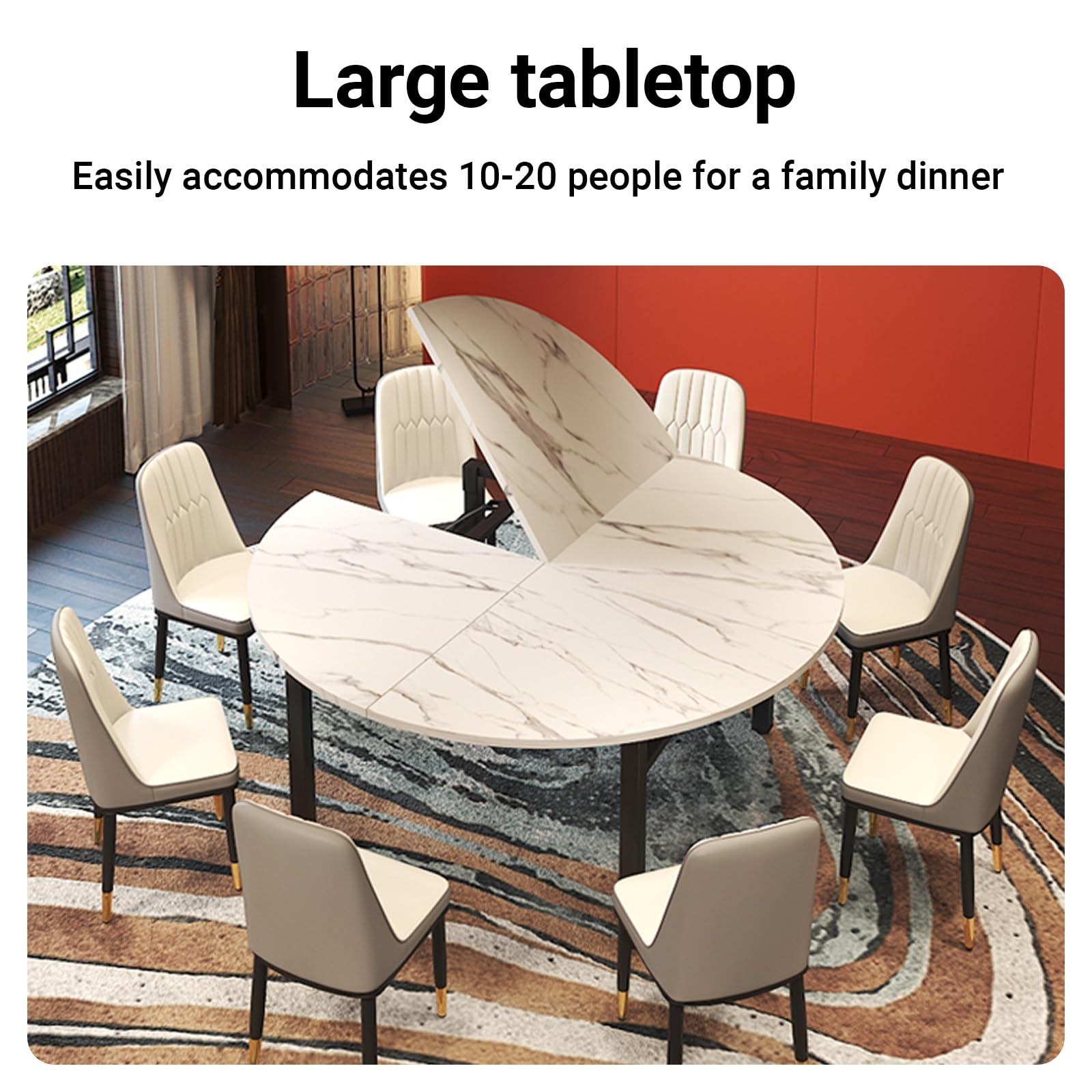 Tablero de Mesa Plegable Redondo de Madera Grande, de 140 a 218 cm, Extensor de Repuesto Temporal, para Interior y Exterior, para 10 a 15 Personas (Piedra, 220 cm/86,6 Pulgadas)