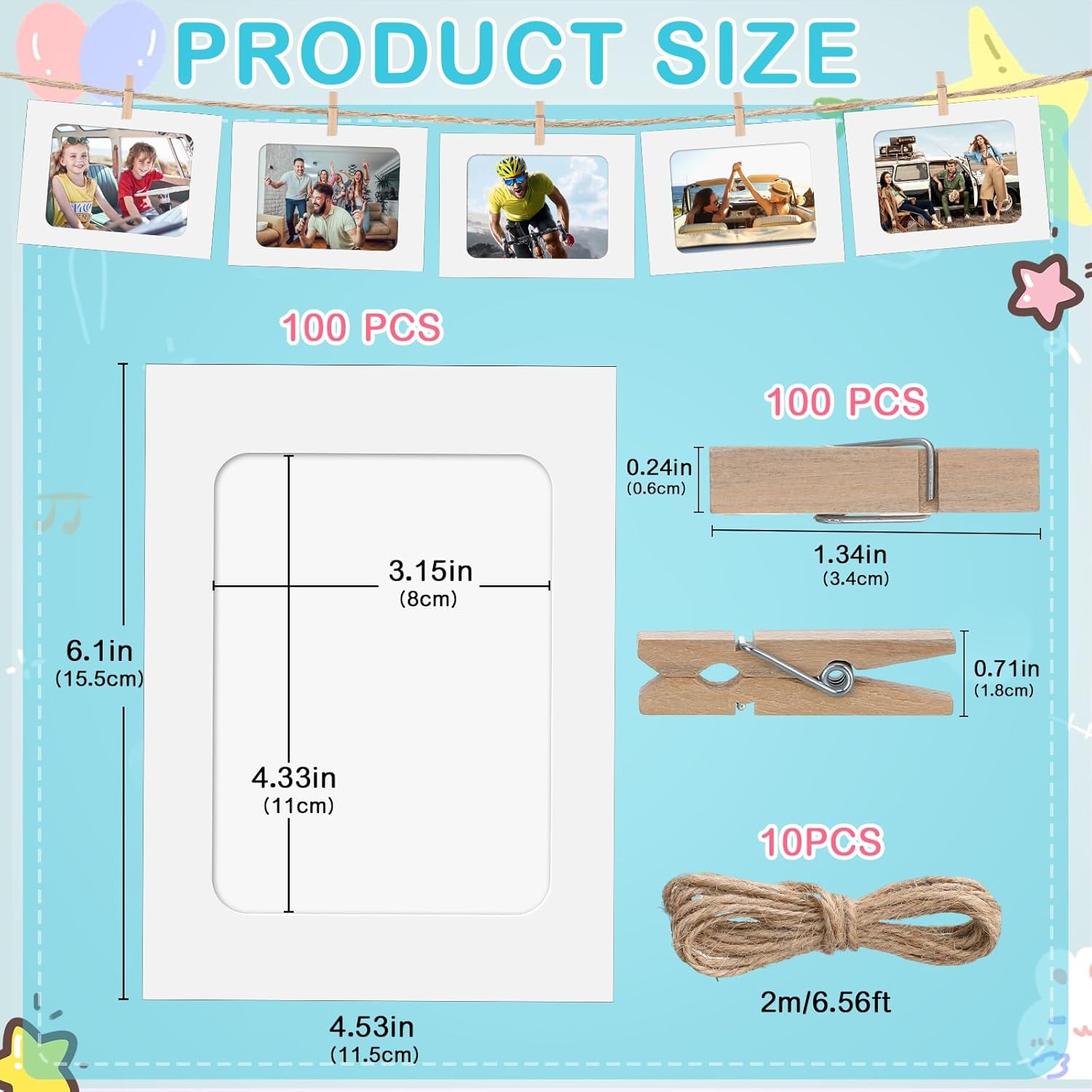 Janlaugh 100 Pcs Paper Photo Frames 4x6 White Paper Picture Frame with 100 Clip 10 String Kit DIY Hanging Cardboard Photo Holder Graduation Wall Decor Wedding Home