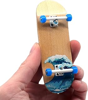 Teak Tuning Complete Fingerboard Waves Edition - Premium, Heat Transfer Graphic - Pro Shape & Size - Bearing Wheels, Pro Trucks, 61A Pro Duro Bushings - 34mm x 97mm Deck