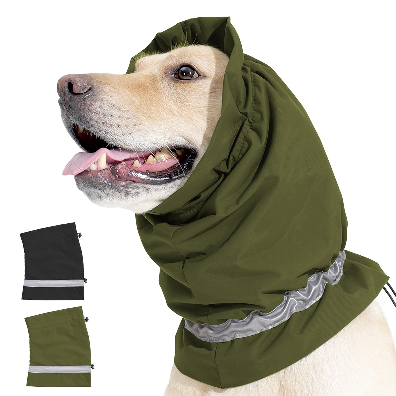 Paraorecchie impermeabili per cani per protezione dal rumore, protettori per orecchie cani regolabili con coulisse e strisce riflettenti, scaldacollo caldo per animali domestici (verde, L)