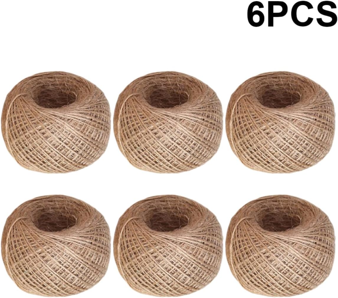 6pcs Natural Jute Twine 30m Length 3mm Thick Rope String with Thickness and Light Weight for Birthday Scrapbooking and DIY Craft Projects