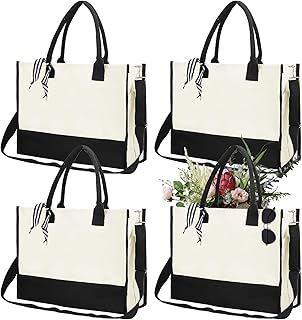 LYCN 4 Pack Canvas Tote Bag with Shoulder Strap Personalized Classic Gro...