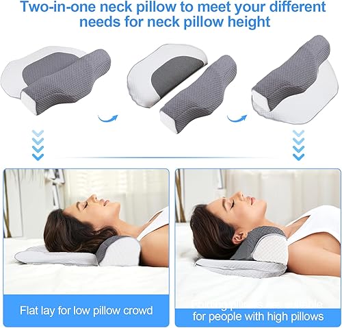 Miniatura 2 de Enlivczom Almohada cervical 2 en 1 para dormir, almohada cervical de espuma viscoelástica, soporta el cuello, alivia el cuello rígido y dolor de