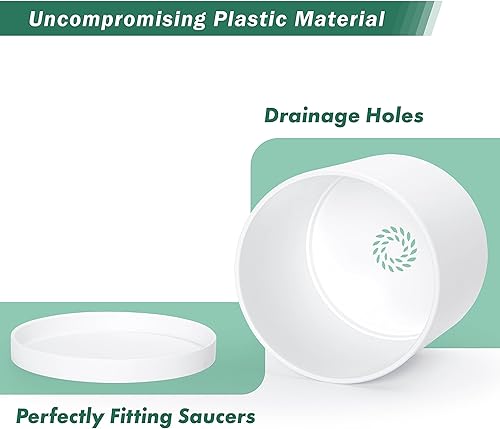 Miniatura 4 de D'vine Dev Paquete de 2 macetas de plástico modernas de 6.5 pulgadas, macetas de jardín pequeñas para plantas con agujeros de drenaje y platillos,