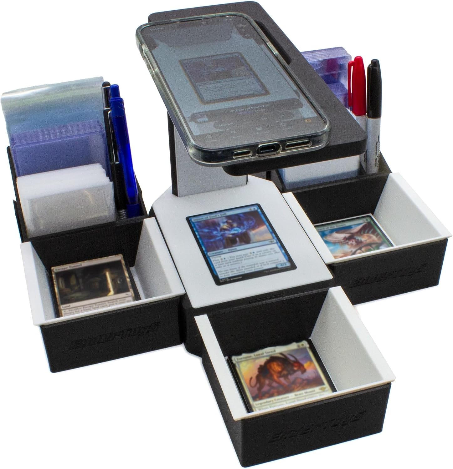 Scan Station Organizers with Bins (2pcs) - TCG Scanner Stand for Sleeved and Unsleeved MTG Trading Cards - Catalog, Sort and Organize Your Bulk by Price or Rarity - Best with Manabox App