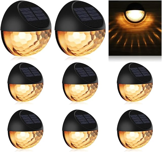 KMASHI Solar Fence Lights, Solar Garden Lights, Solar Outdoor Lights for Garden, Fence, Patio Use,Warm White (8Pack)
