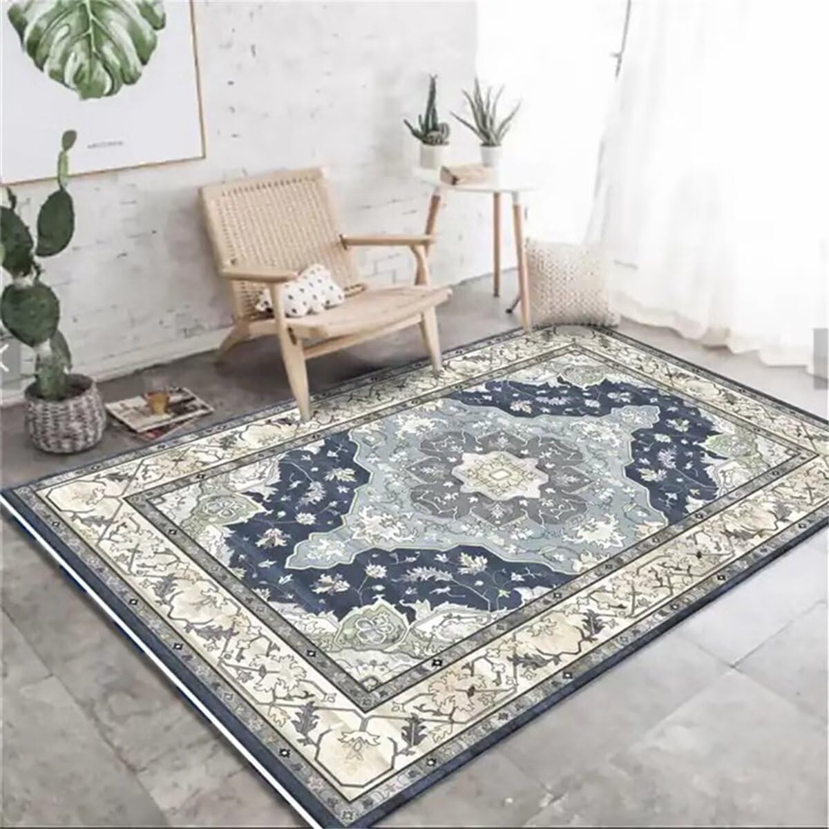 Tapis de terrasse extérieur bleu floral pour des déjeuners modernes en plein air