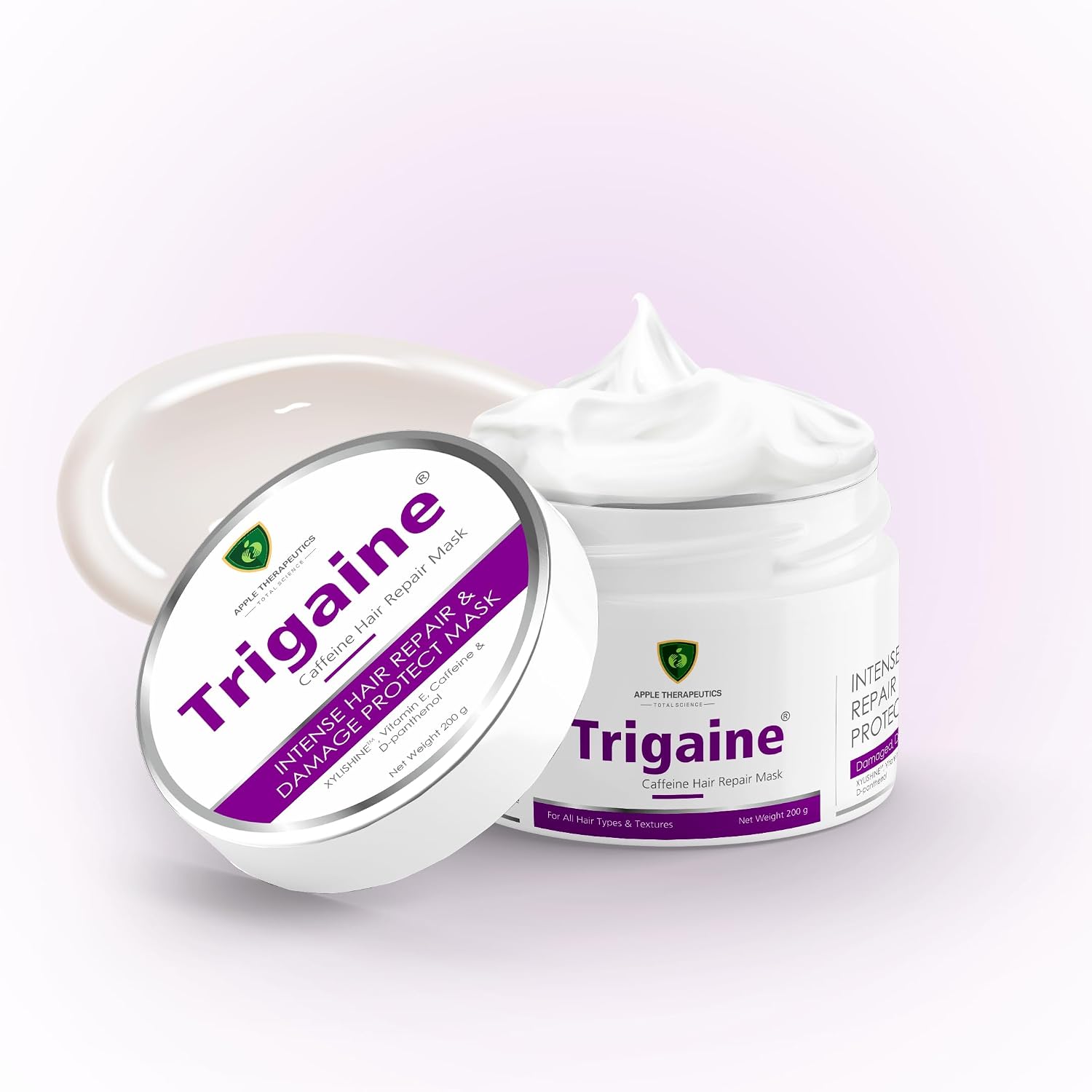 APPLE THERAPEUTICS Trigaine Caffeine Hair Repair Mask - Damage Protect Mask For Damaged, Dull, Dry & Frizzy Hair With Xylishine, Vitamin E, Caffeine & D-Panthenol (200gm)