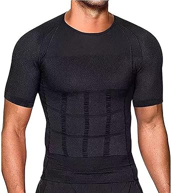 Mens Compression Shirt with Sleeves, Slimming Tummy Control Body Shaper Gynecomastia Undershirt Shapewear Vest