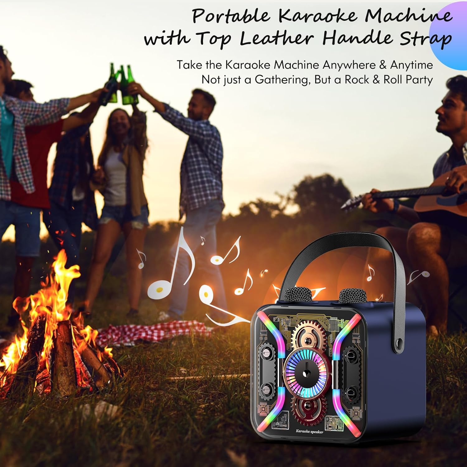 Karaoke Machine for Adults with Two Karaoke Microphone Wireless, PA System Bluetooth Speaker with Microphone Supports Bass Treble, TF Card, USB, AUX, Karaoke Machine for TV, Party, Birthday (Blue) - Image 6