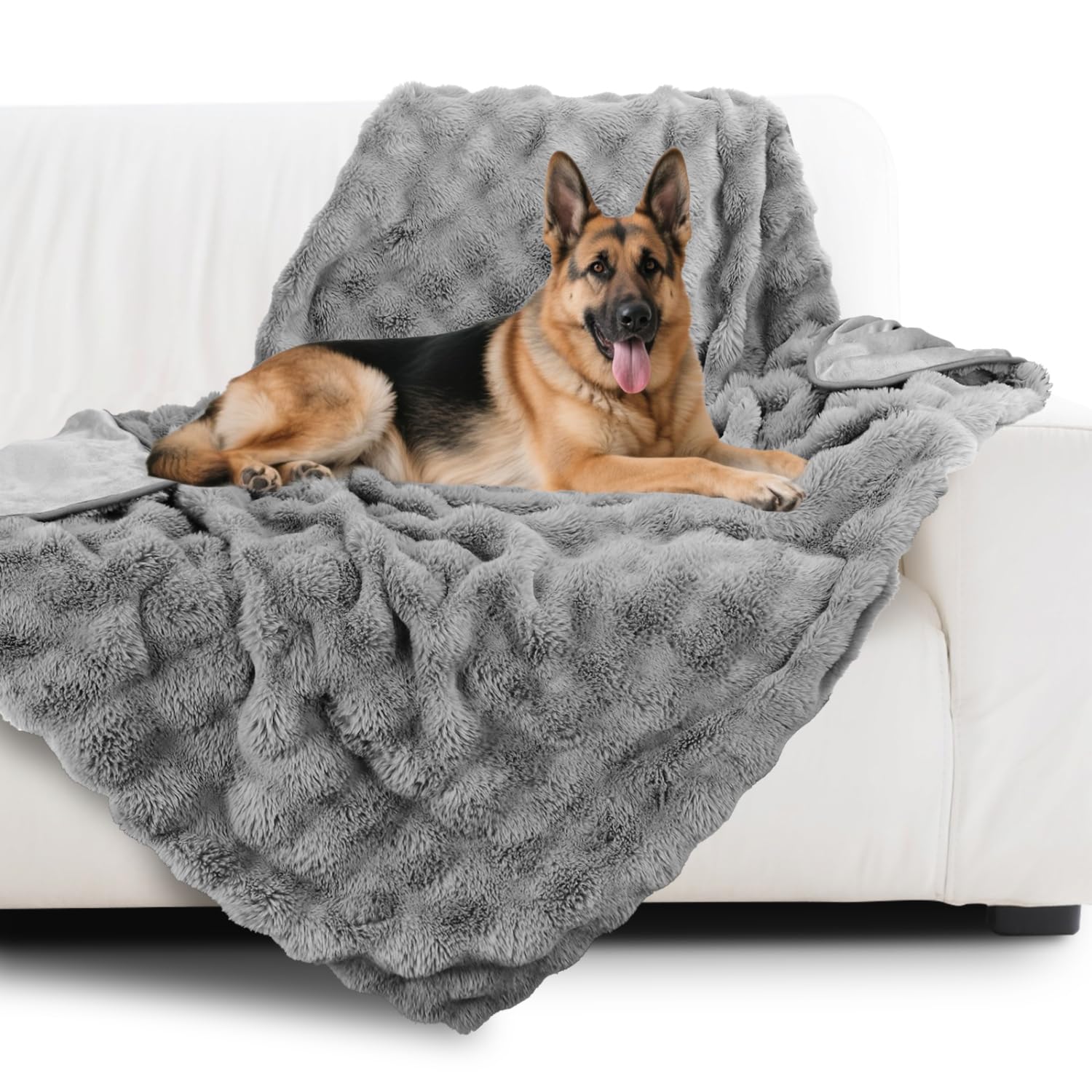 Nobleza Dog Blanket Large Washable 150x120cm, 400GSM Fluffy Bubble Fleece Pet Blanket, Premium Dog Blankets for Large Dogs and Cats, Reversible Ultra Soft Warm Pet Throw Blankets for Bed Sofa, Grey