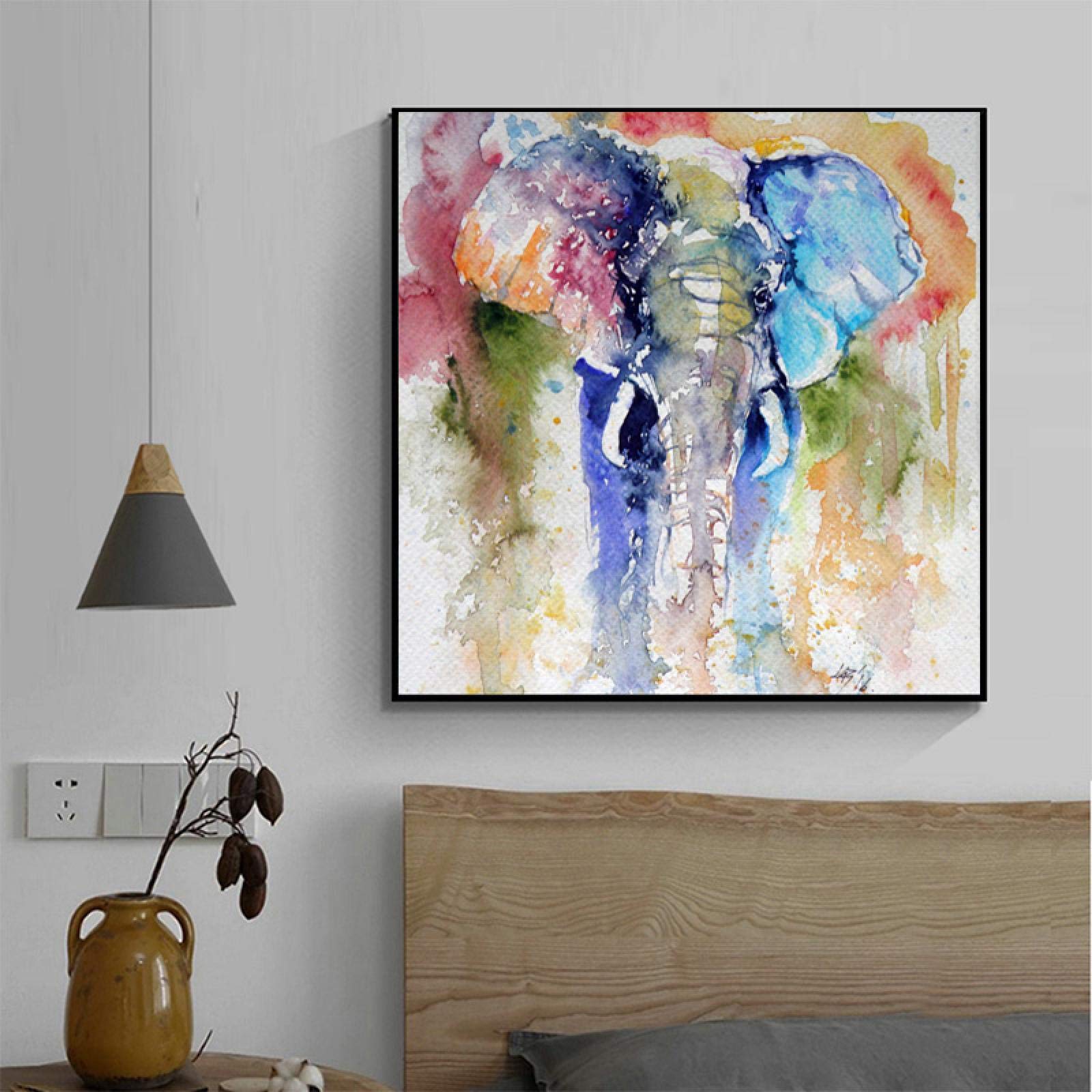 konkneleuh Abstract Watercolor Elephant Wall Art Canvas Painting Poster Print Picture Animal Posters Picture Modern Home Decor 50x50cm Frameless