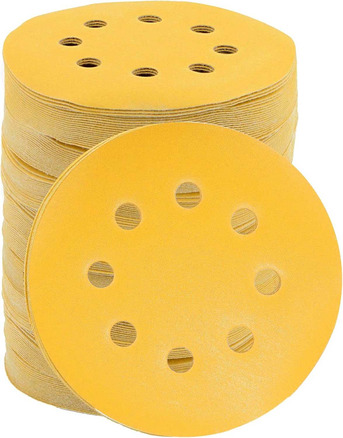 5 Inch Gold Sanding Discs, 80 Grit Sandpaper 8 Hole Sanding Disc Hook and Loop Round Orbital Sander Sandpaper for Wood,100 Pack - - 