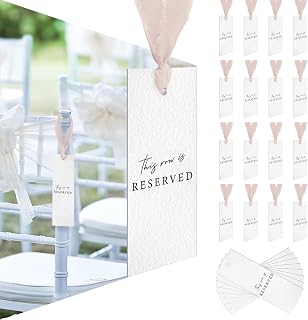 Clabby 12 Pack Reserved Chairs Hanging Signs with Ribbon for Wedding Reception Party Restaurant This Row Is Reserved Signs for Wedding Church Events Pews Chair (Pastel Pink)