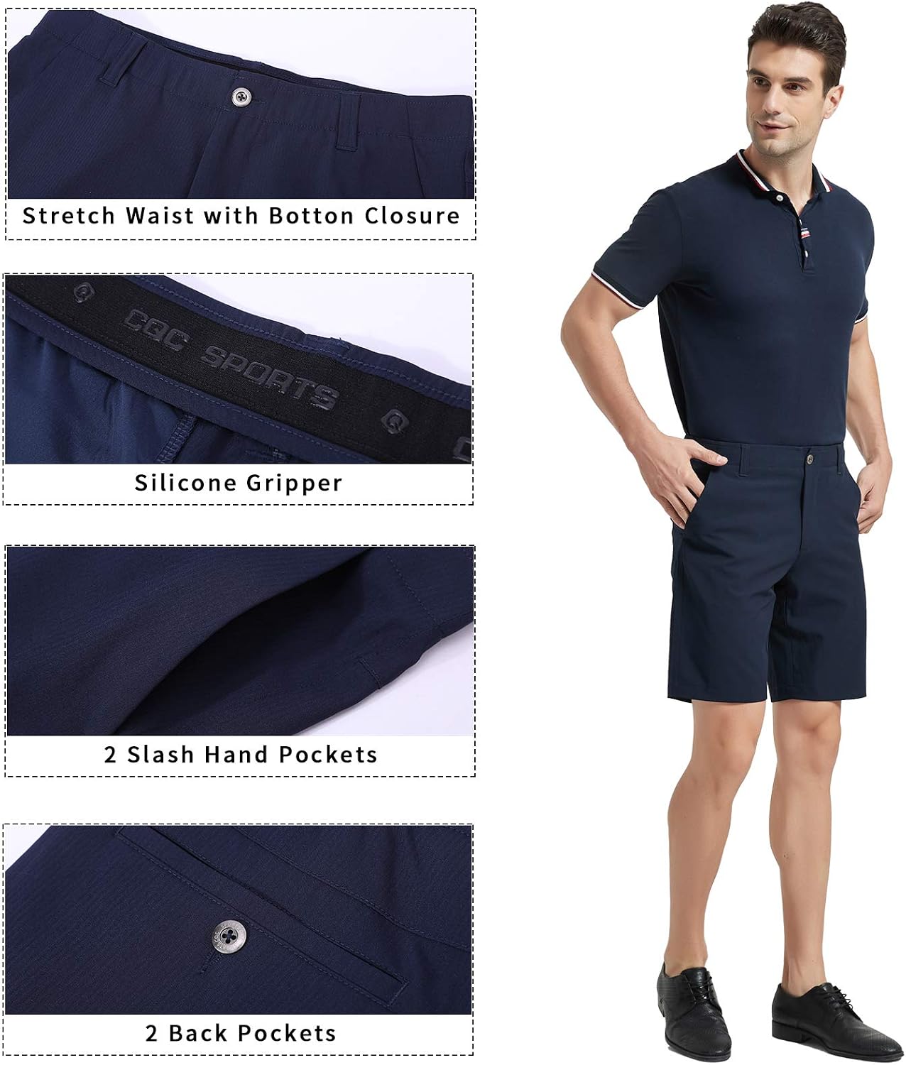 CQC Men's Golf Shorts, Classic fit 9” Stretch Flat Front Work Short Quick Dry Lightweight Casual Shorts Black M