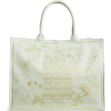 Harrods Luxury Shopping Large Tote Bag, Mint Green with Gold Foil Design, Decorative Building Print, Double Handle