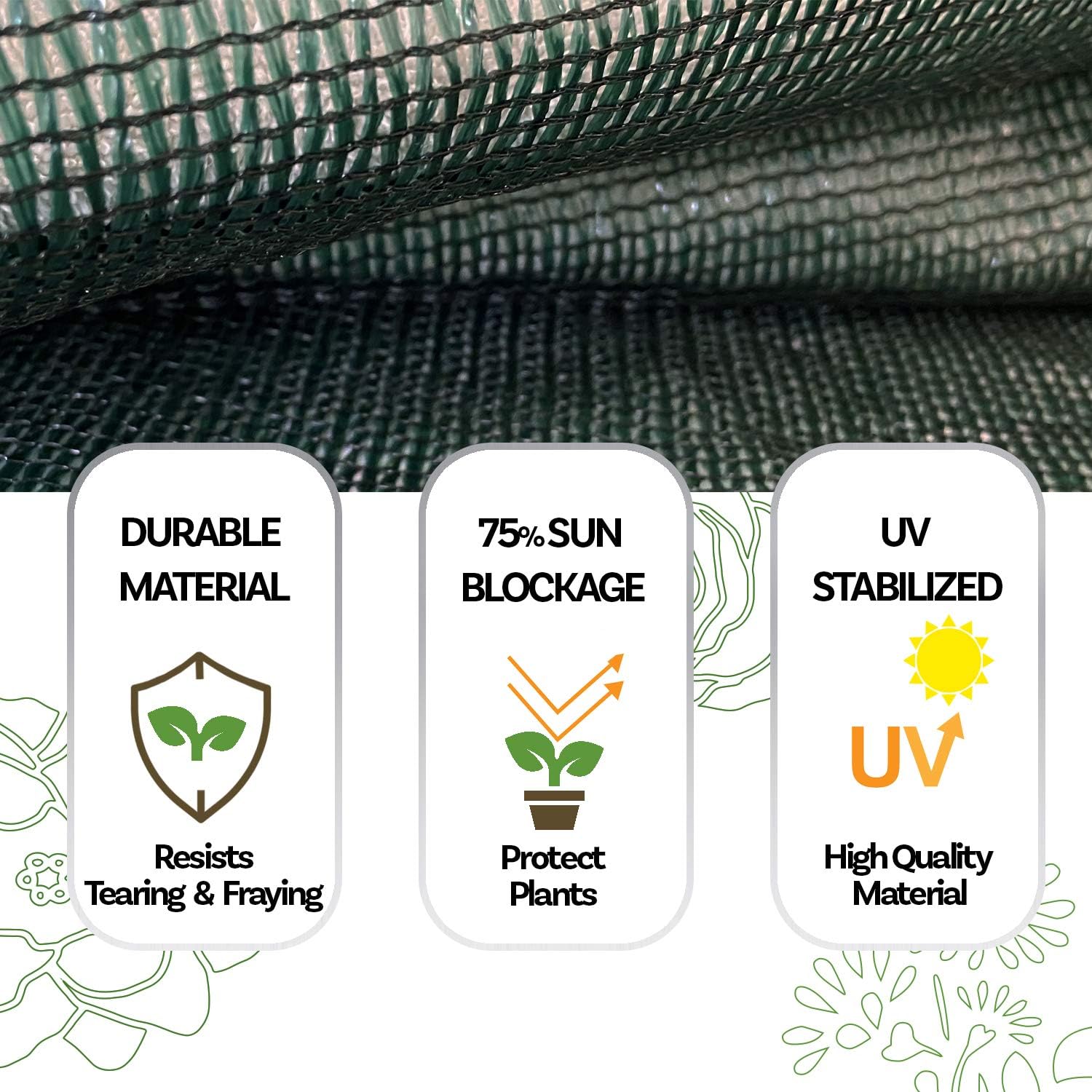 Alion Home 75% Sunblock Garden Net Sun Shade Plant Cover Durable Shade Net Screen for Garden, Greenhouse, Flower, Trees, Fence - Green (6' x 25')