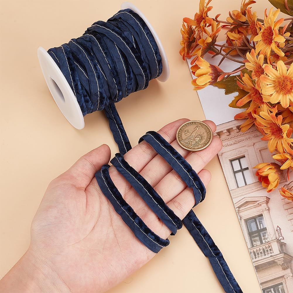 10 Yards Velvet Ribbons Blue Piping Bias Tape Trim with Welting Cord for Sewing Upholstery DIY Crafting Fabric Edge Trim Home Decor
