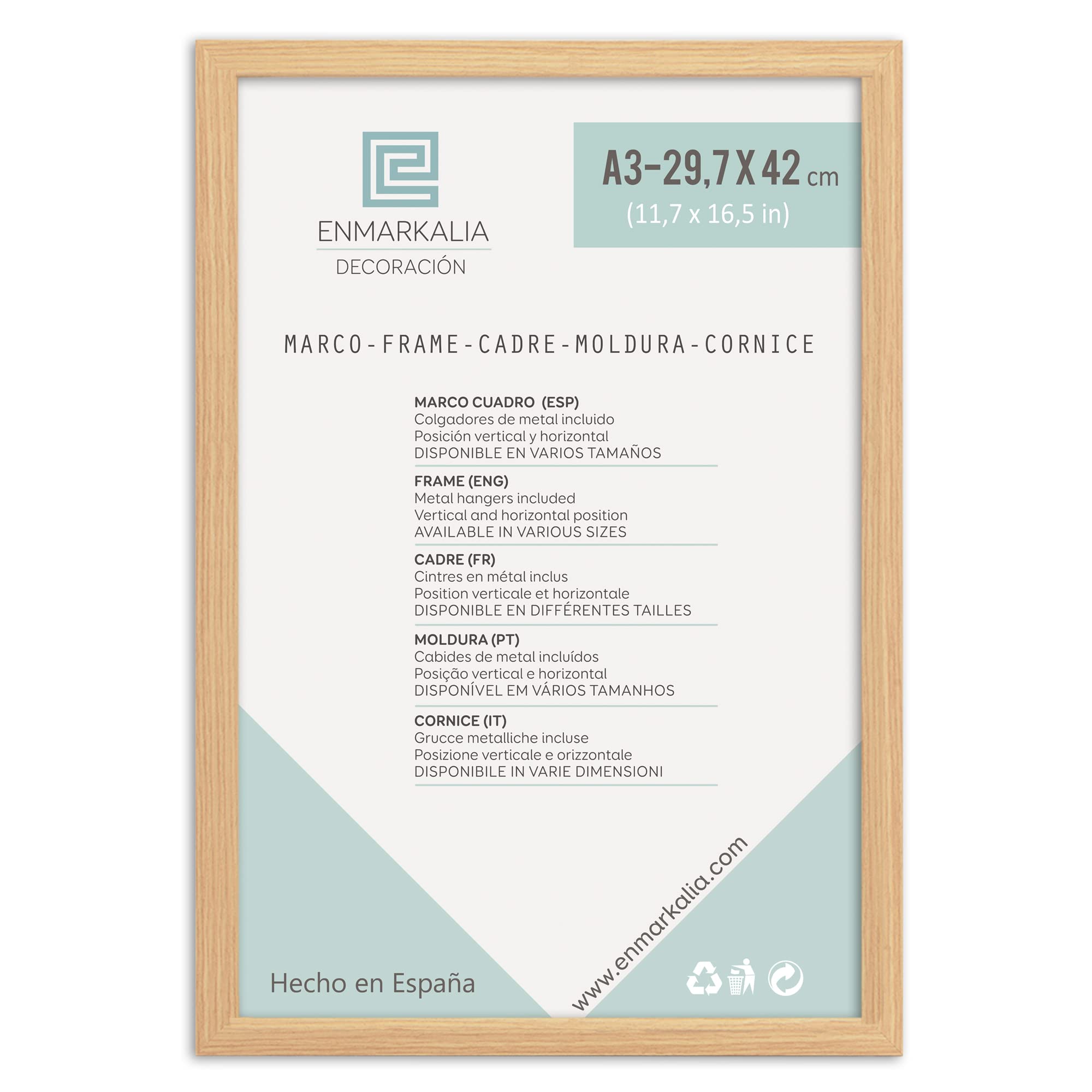 Enmarkalia Marco A3 (29,7 x 42 cm) - color Madera (moldura de 30x15 mm) X1 Ud.