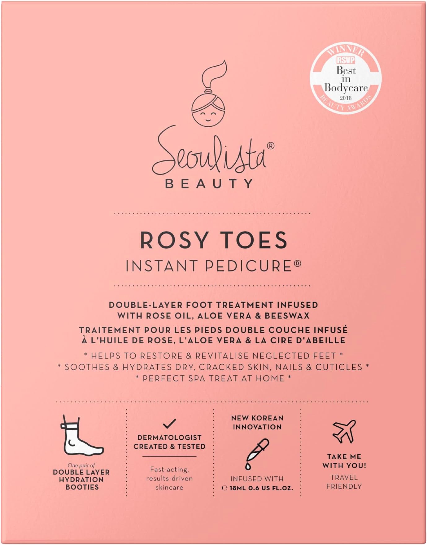 Rosy Toes Instant Pedicure – At Home Foot Mask Treatment — Soothe and Hydrate Dry, Cracked Skin — Revitalise Neglected Feet— With Rose Oil, Aloe Vera and Beeswax — Award Winning