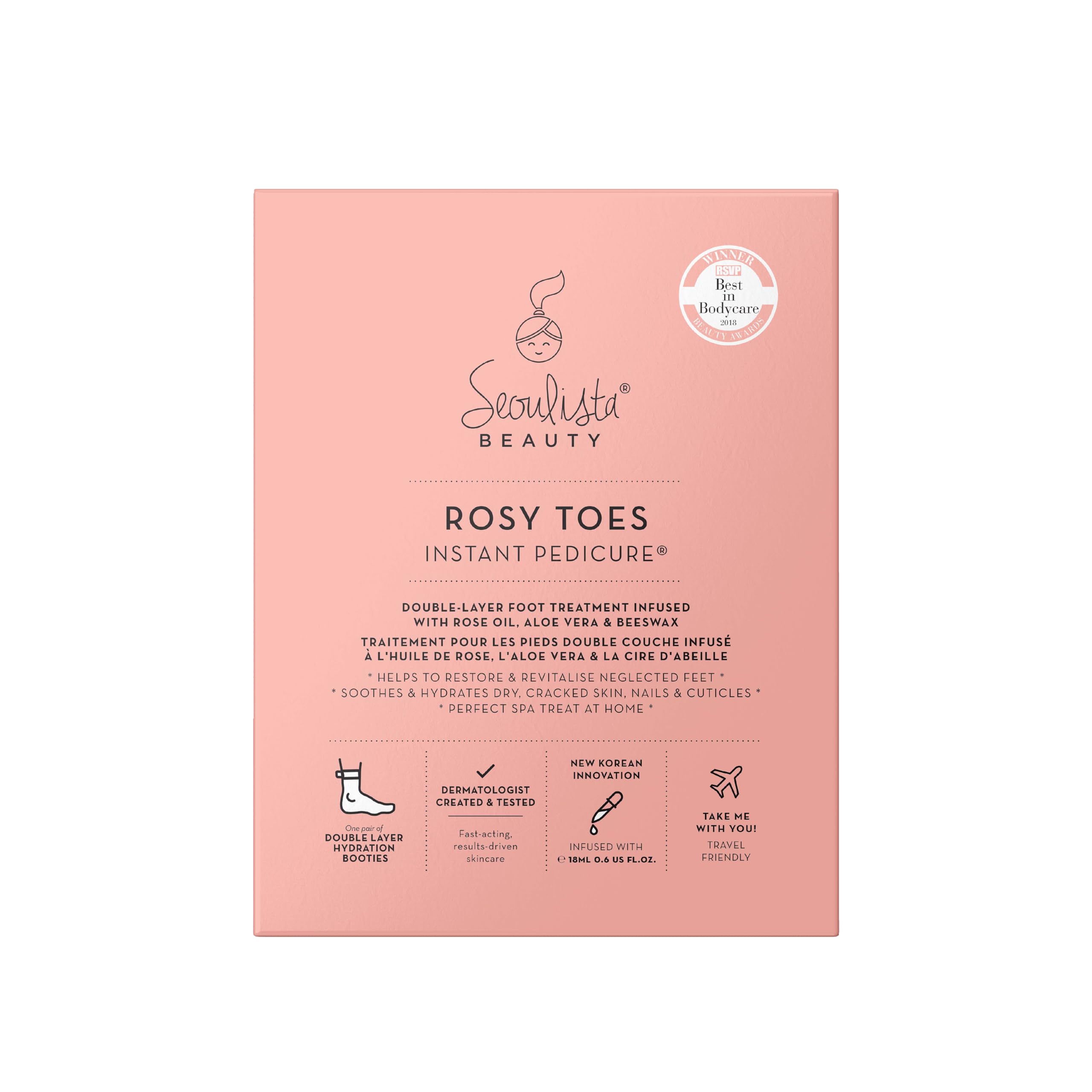 Seoulista Beauty Rosy Toes Instant Pedicure – At Home Foot Mask Treatment — Soothe and Hydrate Dry, Cracked Skin — Revitalise Neglected Feet— With Rose Oil, Aloe Vera and Beeswax — Award Winning