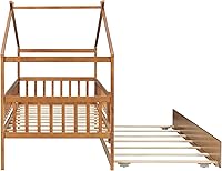 Vista 5 de Harper & Bright Designs Cama Casa Individual con Cama Nido, Marco de Plataforma Individual para Niños con Rieles y Techo, Cama Tienda, Casa