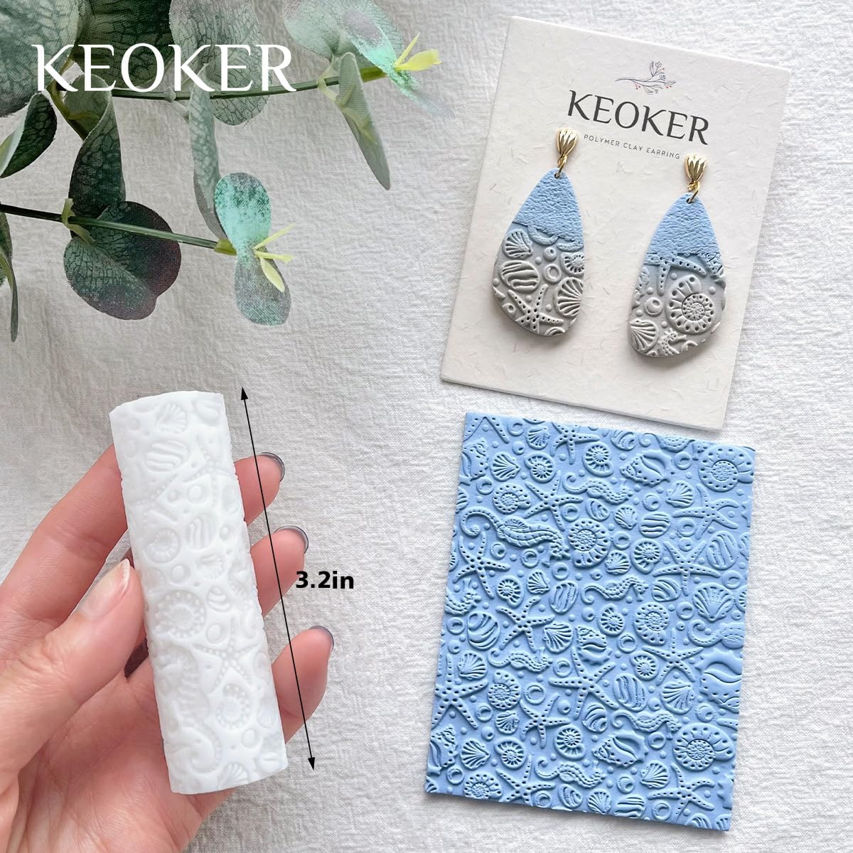 Keoker Summer Polymer Clay Texture Roller, 3pcs Ocean Texture Rollers for Polymer Clay