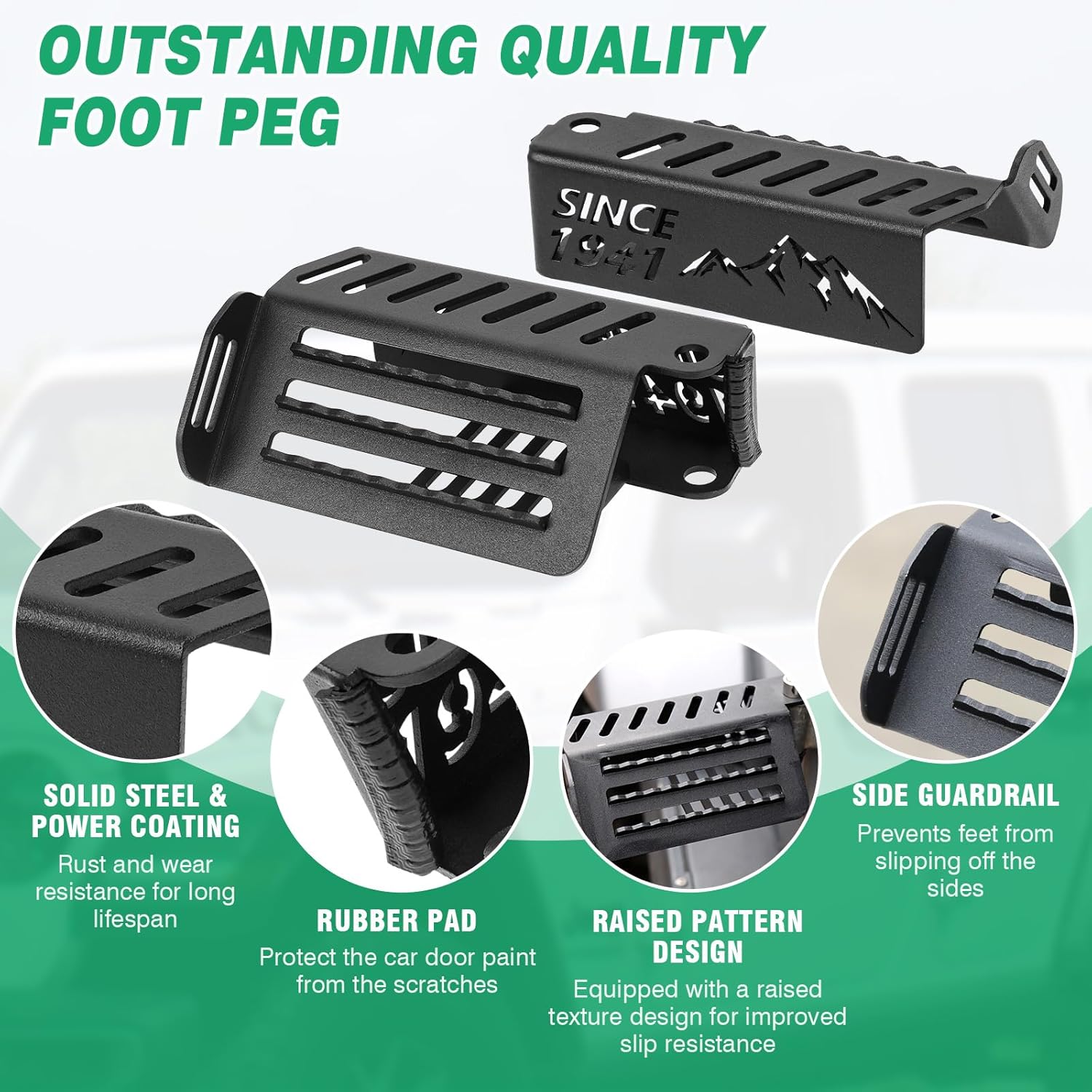 HOCHO Foot Pegs Doors Off fit for Jeep Wrangler JK JL & Gladiator JT 2007-2025, 120° Door Hinge & Raised Texture Foot Pegs Fits for Jeep Wrangler JL JK Gladiator JT Accessories