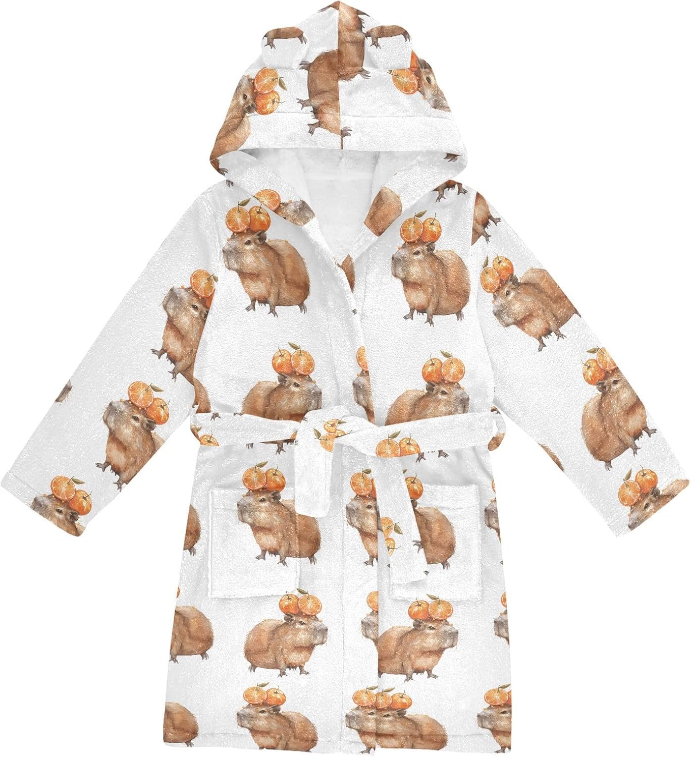 senya Capybara with Orange Toddler Hooded Bathrobe Kids Soft Plush Bath Towel Robes for Boys Girls 2-12 Years