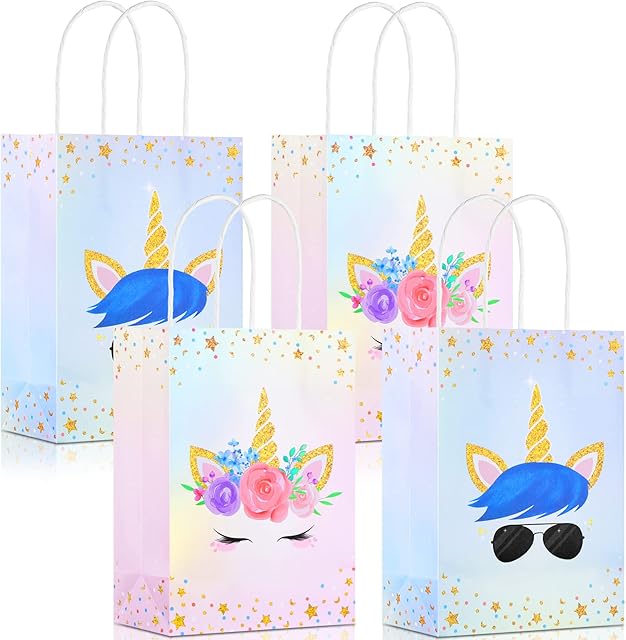 16 Pieces Unicorn Party Favor Bags for Unicorn Birthday Party Supplies, Unicorn Gift Bag Unicorn Party Candy Goody Treat Bags for Unisex Unicorn Party Favors Girls Boys Kids Baby Birthday Decorations