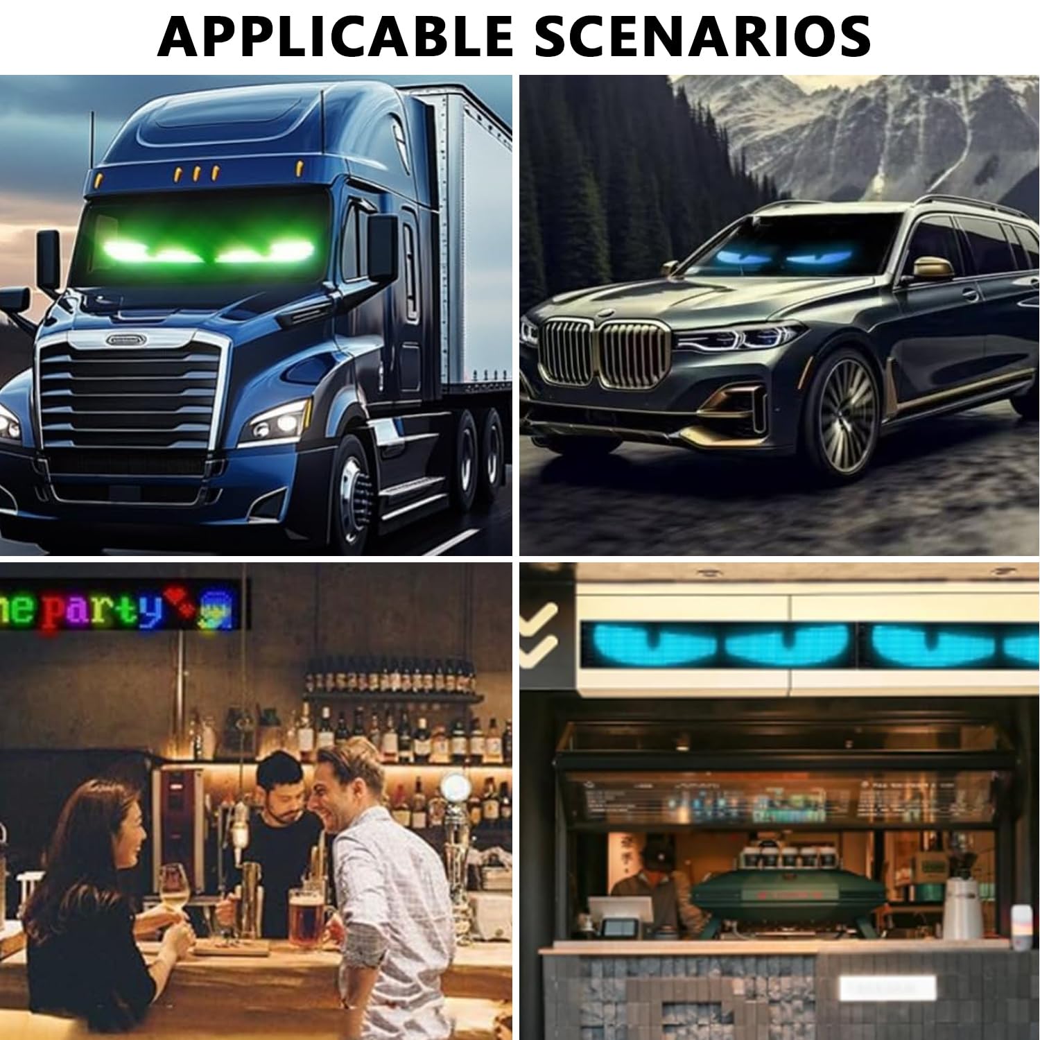 LED Augen für Auto, 20 * 90cm LED Augen für LKW, Programmierbar Devil Eyes mit APP-Steuerung und Fernbedienung für Text Auto LKW?Pixel: 16 * 96?