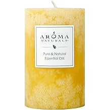 Aroma Naturals Essential Oil Orange and Lemongrass Scented Pillar Candle, Ambiance, 2.5 inch x 4 inch, Yellow