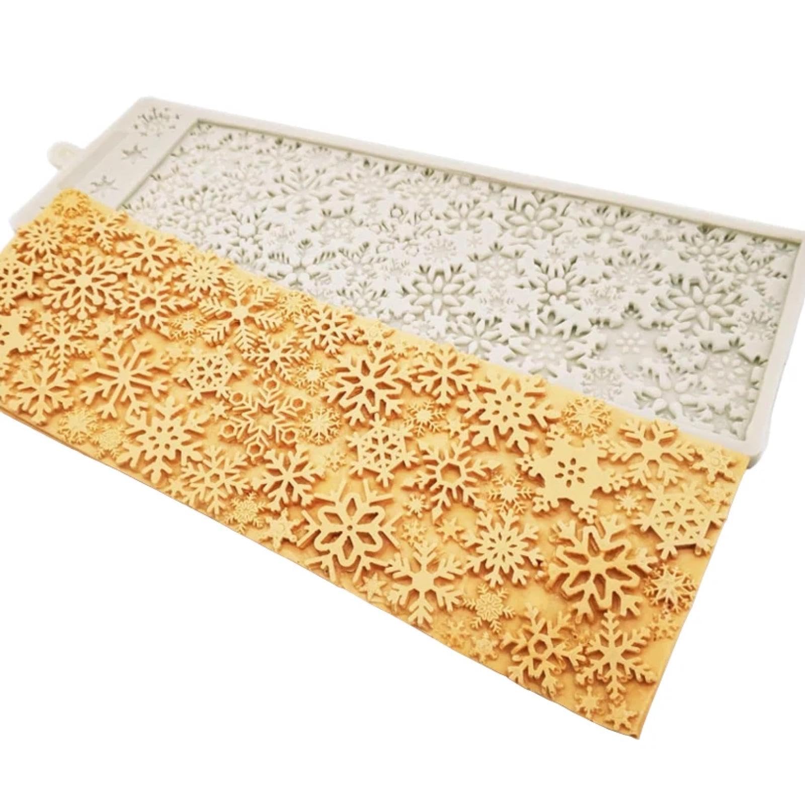 Moldes de silicona, moldes para hornear, 38 x 11,8 cm, diseño de copos de nieve de Navidad, fondant, pasteles, chocolate, caramelos, gelatina, herramientas de decoración de silicona