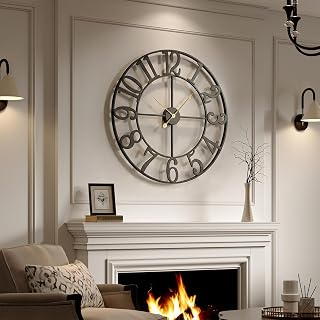 Cuspin 30 Inch Silent Non-Ticking Metal Wall Clock - Modern Black Round Decor with Arabic Numerals for Living Room