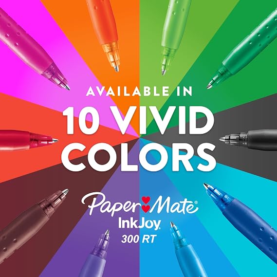 Paper Mate InkJoy 300RT Retractable Ballpoint Pens, Medium Point (1.0mm), Red Ink - 12 Count - Comfortable Rubber Grip, Ultra-Smooth Ink, Teacher Supplies