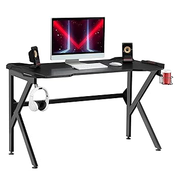 HOMCOM Gaming Desk with Cup Holder Headphone Hook Feet Adjustable 120x66x75cm Black