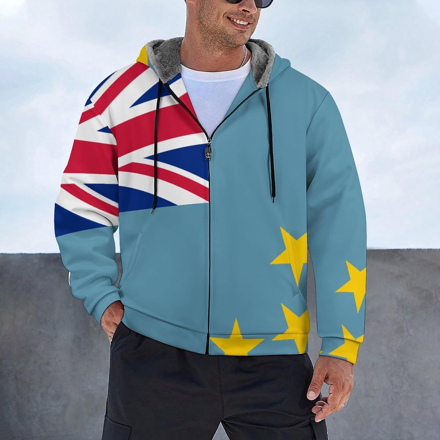 Men's Women's Full Zip Up Hoodies Thick Lined Sweatshirt Warm Pullover Jacket Coat S-5XL,Tuvalu Printed Outwear