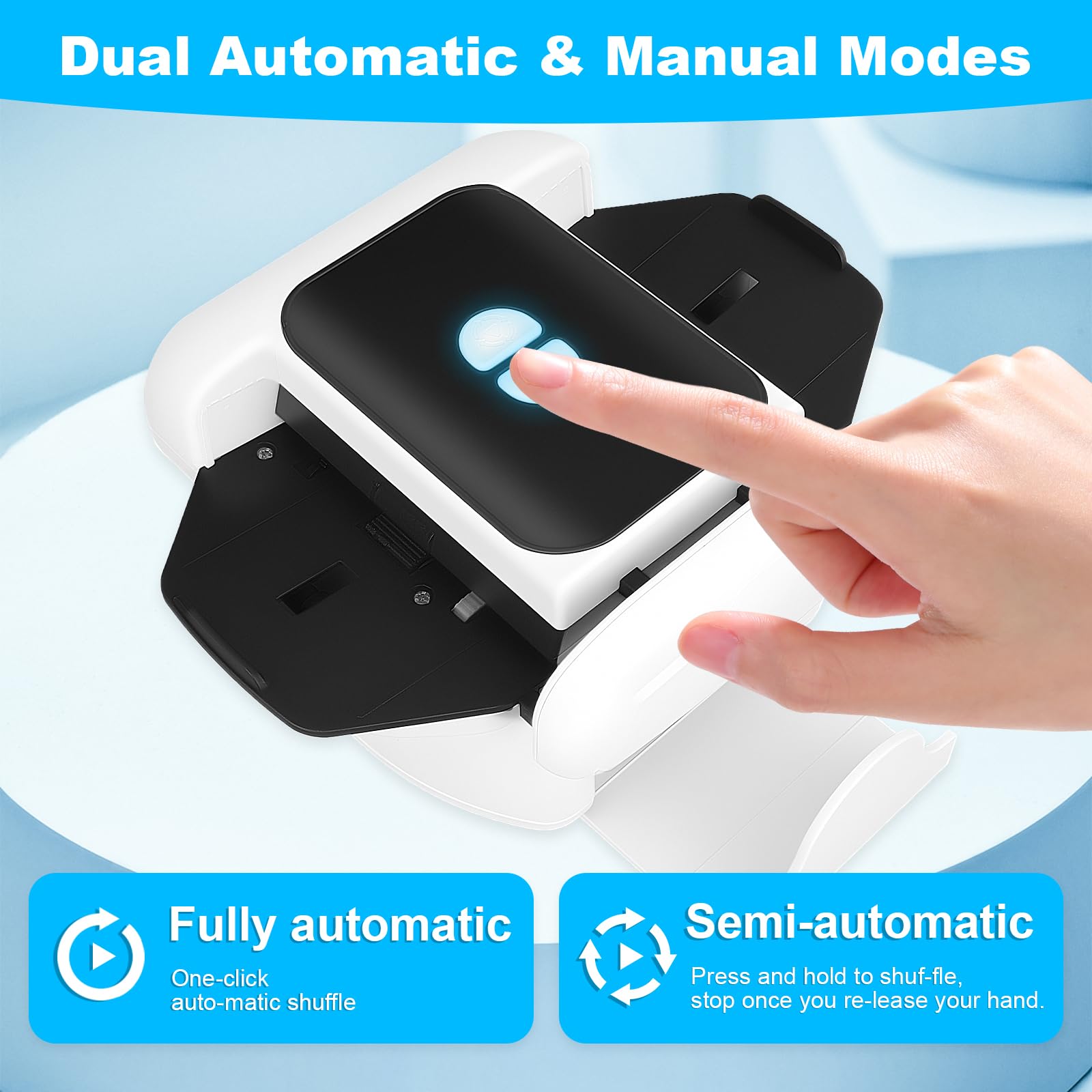 Mélangeur de Cartes Automatique, Portable et Rechargeable, Manuelle, Silencieux, pour 1 à 2 Jeux de Cartes, Compatible avec Poker, Blackjack, Skip-Bo et Phase 10