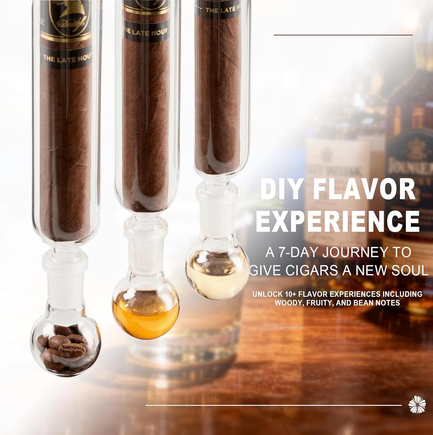 Cigar Flavor Infuser Humidor with Glass Tube，Red Sandalwood Bracket with Humidifier and Hygrometer，Portable Cigar Storage Case for Freshness Preservation, Portable Travel Case for Flavorful Mellowi 5