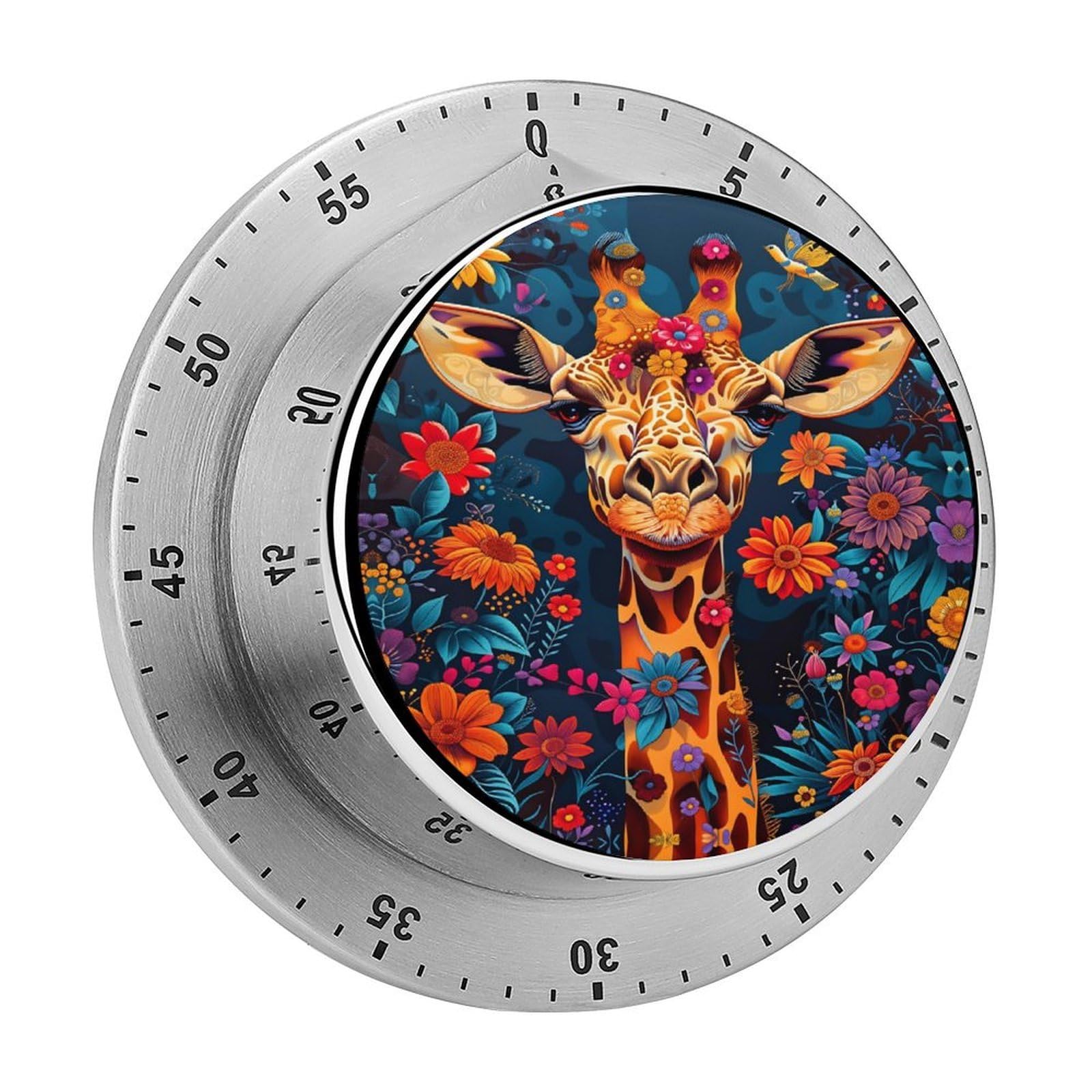 Giraffes and Flowers 60 Minute Wind Up Timer,Visual Mechanical Magnetic Timer with Loud Alarm for Kitchen