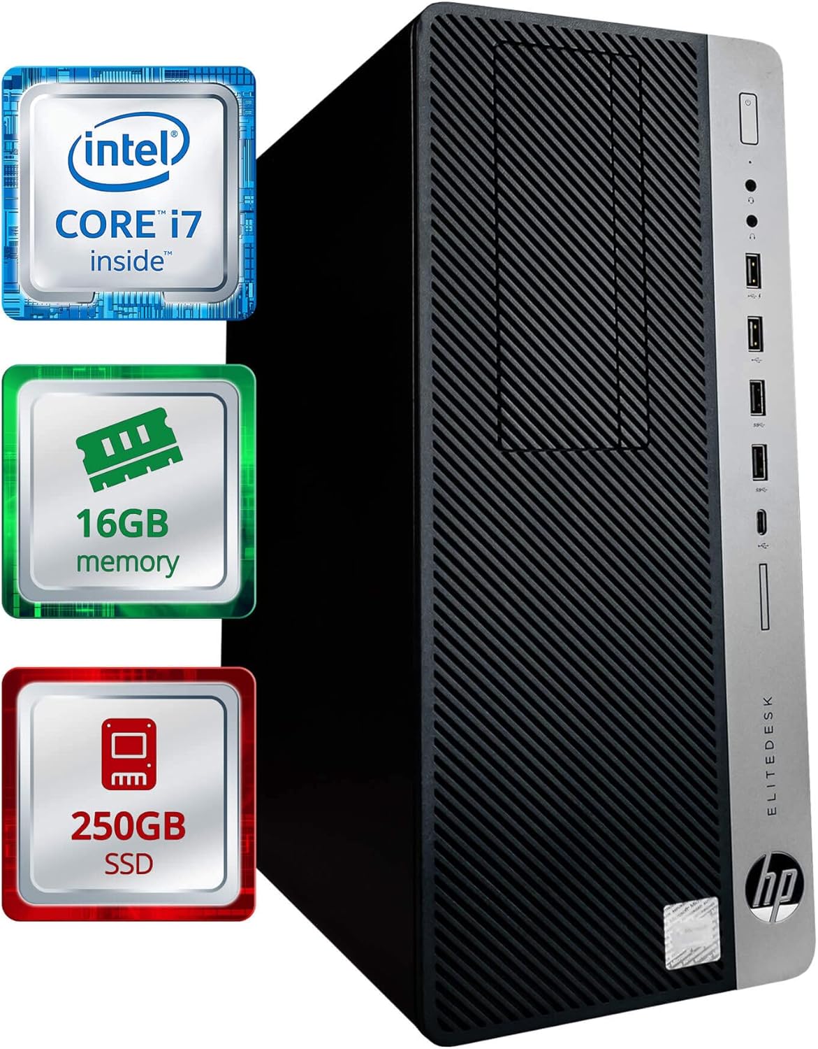 HP EliteDesk 800 G3 Desktop Computer | Home or Office PC | Quad Core Intel i7 (4.2GHz Turbo) | 16GB DDR4 RAM | 250GB SSD Solid State | WiFi-5G + Bluetooth | Windows 11 | 800G3 Tower (Renewed)