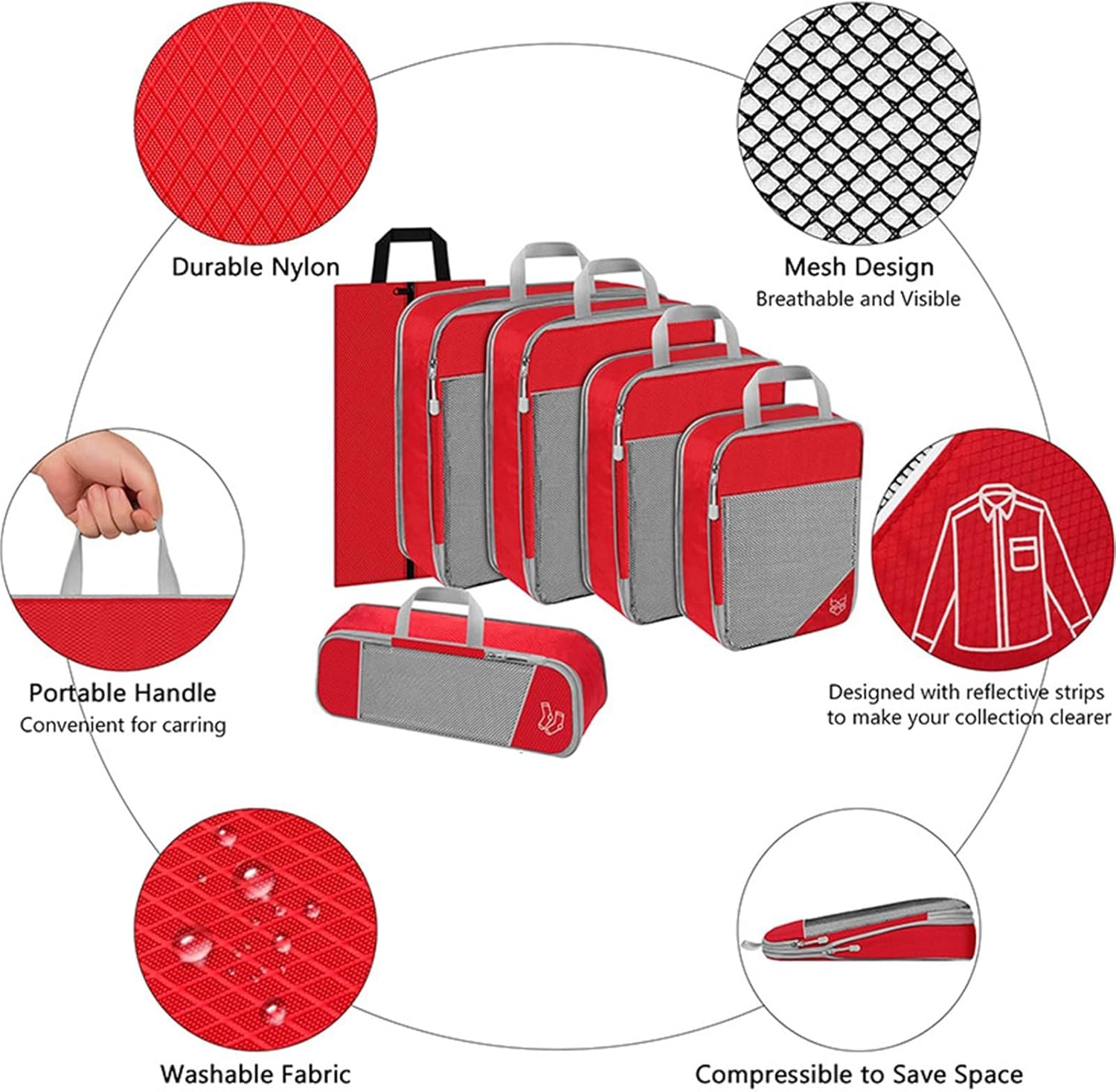 旅行収納袋 スーツケース用圧縮パッキングキューブ 必需品用オーガナイザーキューブ6個 拡張可能な荷物スーツケースオーガナイザーバッグ
