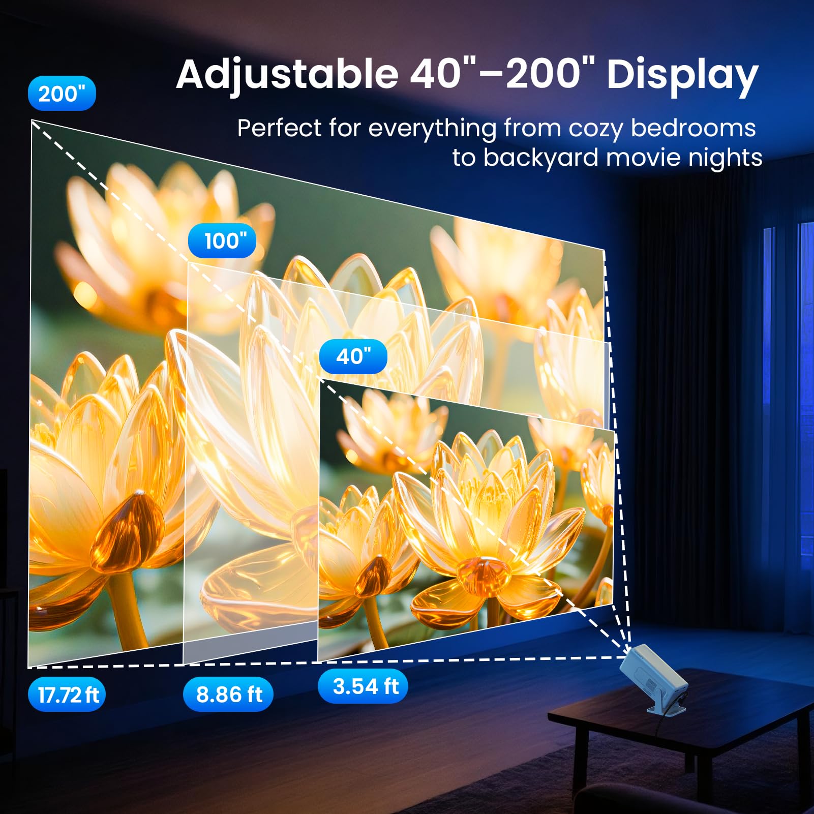 WISHOLY Mini Projector with  and Bluetooth, Portable Movie Projector with 180° Rotatable, 1080P HD Supported, Auto Vertical Keystone, Compatible with Smartphone, TV Stick, Laptop, HDMI, USB: WiFi Mirroring