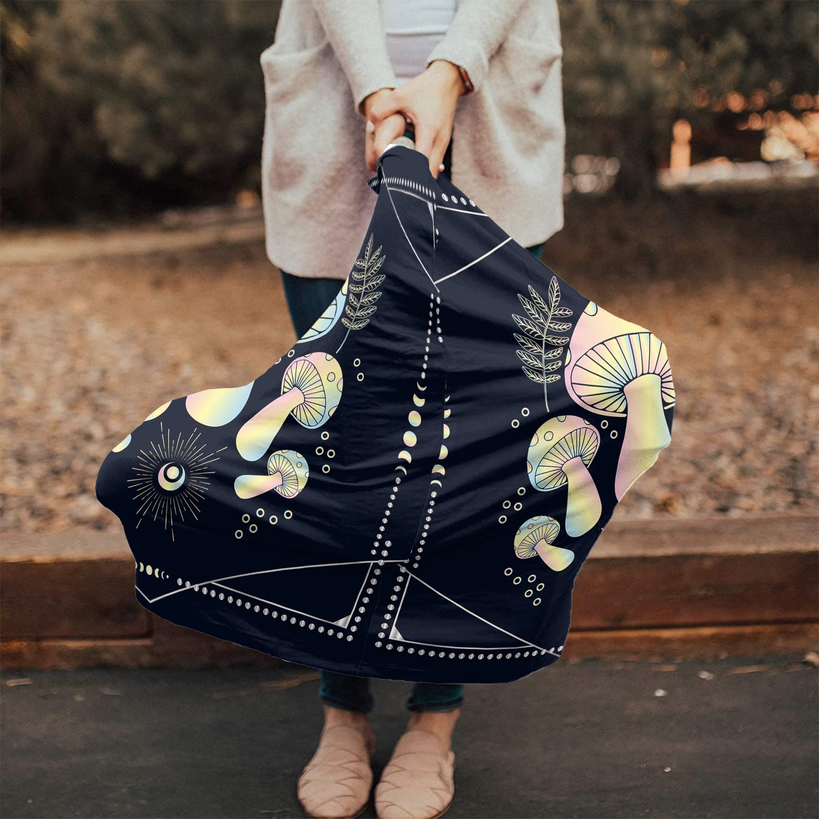 Nursing Cover for Breastfeeding Scarf, Gradient Pink Yellow Mushroom Leaves Lines Baby Car Covers Super Soft Multi Use for Canopy Shopping Cart Cover Blanket Stroller Cover