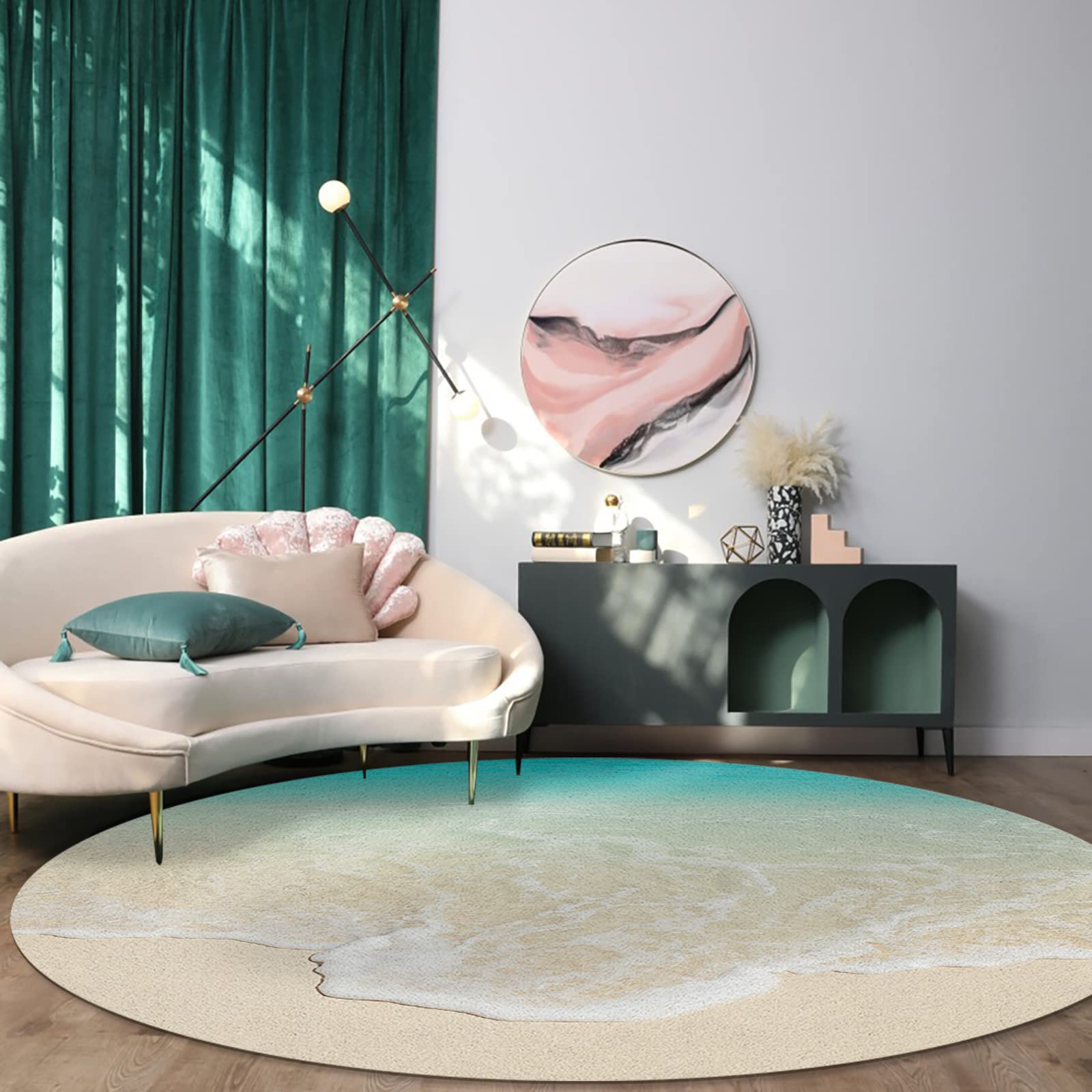 ラグ・カーペット round beach rug Round Modern Area Rug Mats for Living Room Tropical Beach