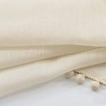 Pompom Linen Sheer Curtains for Living Room 84inches Long Decorative Natural Window Curtain Draperies for Kids Bedroom Slub Textured Voile 52" W, 1 Pair, Beige