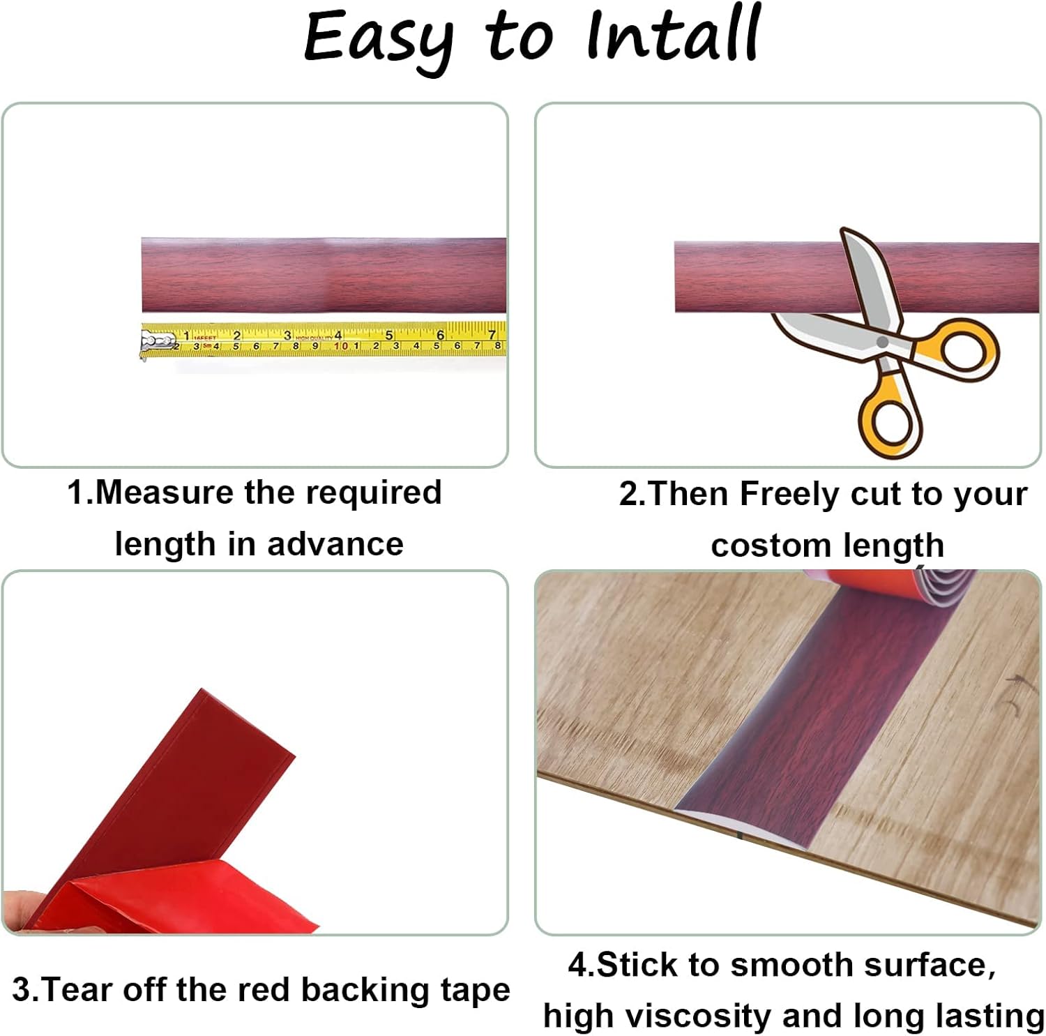 20Ft Self Adhesive Floor & Door Flat Transition Strip, 2" Wide Vinyl Floor Edging Trim Strip, Thresholds for Doorways Laminate Floor Gap Covering(Coffee)