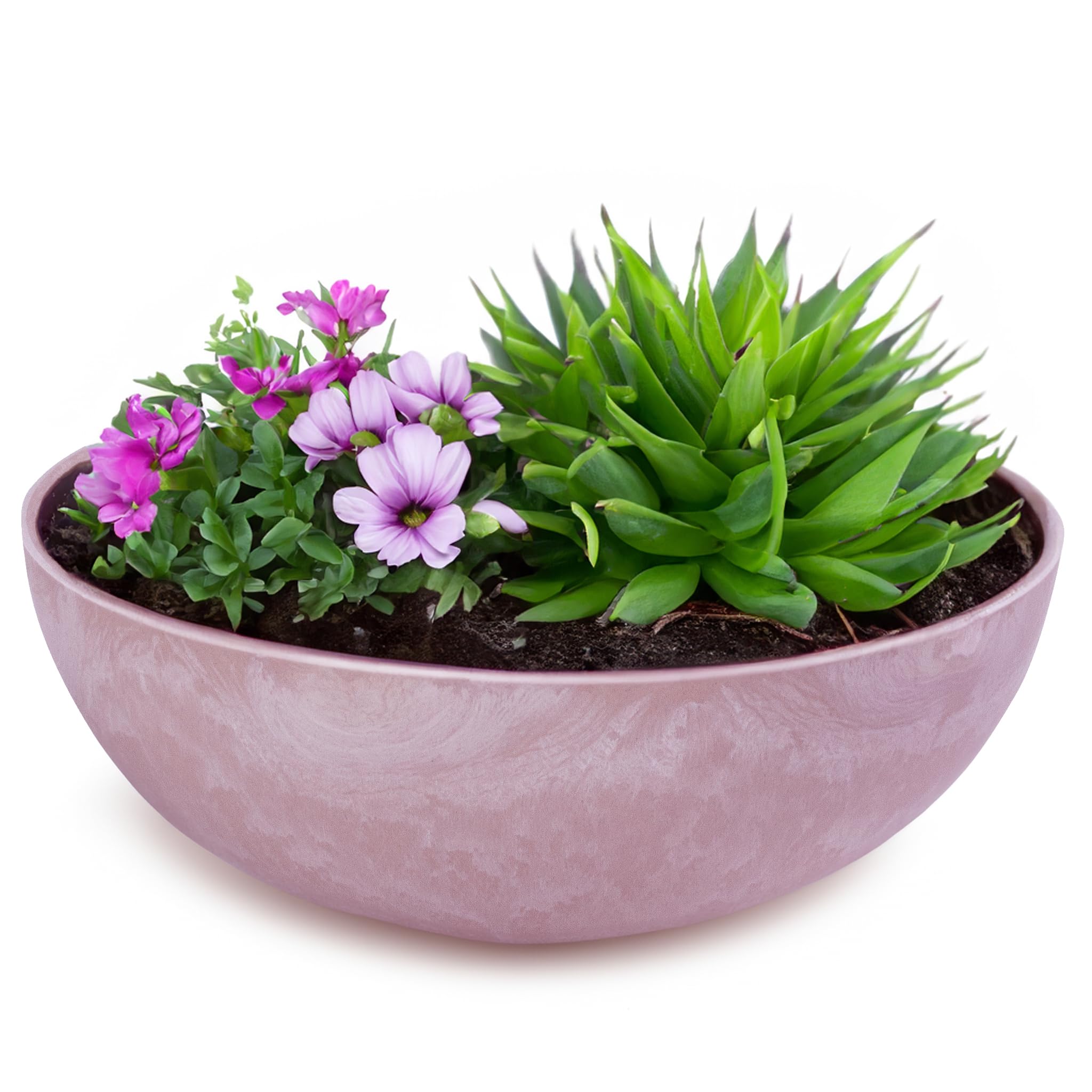 Matches21 Home & Hobby Dusky Pink Marbled Outdoor Planter In Old Pink Marbled 7.5 X 20 Cm As Weatherproof Flower Bowl